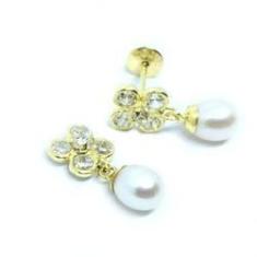 Imagem de Brinco Em Ouro 18K Feminino Com Pérola E Flor 2Bpp0036