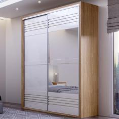 Imagem de Guarda-Roupa Solteiro 2 Portas 2 Gavetas com Espelho 100% Mdf Freijo/O