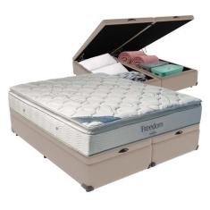 Imagem de Cama Box Baú e Colchão Freedom Molas Ensacadas Queen Ortobom,  BEGE