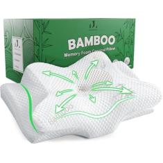 Imagem de Travesseiro cervical de raiom de bambu para alívio da dor no pescoço – Travesseiro ergonômico de espuma viscoelástica para dormir, contorno ortopédico ajustável para pescoço e ombro – Travesseiro de