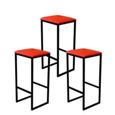 Imagem de Jogo 3 Banqueta Alta Cozinha Balcão Bistrô Industrial Preta Assento Es