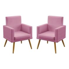 Imagem de Kit 2 Poltronas Decorativas Vega Com Rodapé Sued Rosê Aradecor