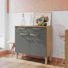 Imagem de Balcão de Cozinha 90 cm 2 Portas e 2 Gavetas Freijó Supremo Cp Ripado Freijó Nala Kits Paraná