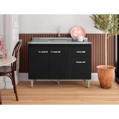 Imagem de Balcão Armário de Cozinha Gabriela 120cm Preto S/Tampo - AJL Móveis