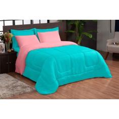 Imagem de Jogo De Cama Queen Dupla Face 06 Pcs Rosa Verde - Theo Vitex