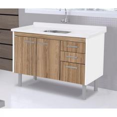 Imagem de Balcão p/ Cozinha Rorato Valenza Sem Tampo 2 Portas 3 Gavetas Branco/nogal Sevilha