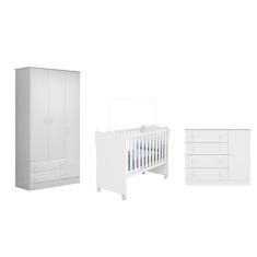 Imagem de Quarto infantil Doce Sonho Guarda Roupa Berço e Cômoda Sapateira Branco - Qmovi