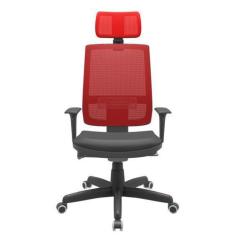 Imagem de Cadeira Office Brizza Tela Vermelha Com Encosto Assento Vinil Preto Au