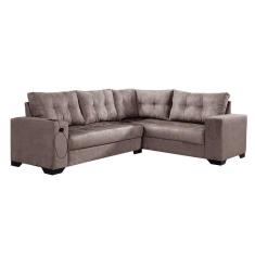 Imagem de Sofá de Canto 5 Lugares Dijon com Entrada USB Suede Nude