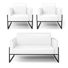 Imagem de Sofá Namoradeira com 2 Poltronas Base Industrial Alta Preto Marisa Corano Branco D03 - D`Rossi