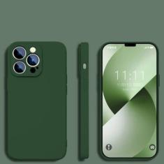 Imagem de Capa para iphone 12 silicone líquido quadrado capa de proteção de lente completa, cor verde escuro, para iphone 12