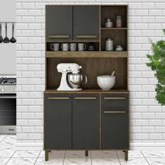 Imagem de Armário De Cozinha Ametista Cinamono/Grafite Preto - Valdemóveis