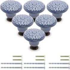 Imagem de NianYI 12 maçanetas de armário, puxadores de cômoda retrô de cerâmica, puxadores de gaveta, puxadores de gaveta, puxadores de gaveta, puxadores de cômoda com parafusos de montagem de 2 tamanhos (azul
