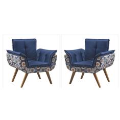 Imagem de Kit 02 Poltronas Decorativas Opala Suede  Estampado  Marinho - Dora Bela