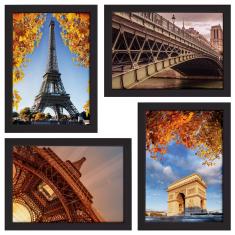 Imagem de Quadros Paris Fotos Para Sala Moldura  22X32cm Kit 4Un