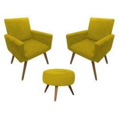 Imagem de Kit 02 Poltrona Decorativa Nina + Puff Giovana Suede 