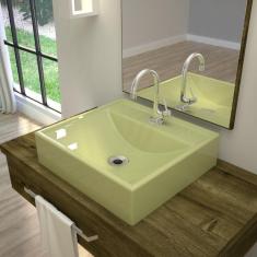 Imagem de Kit Cuba Q39 Com Torneira 1198 Metal E Válvula 1'' + Sifão Cromado E Flexível Compace Verde Acqua