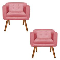Imagem de Kit 02 Poltronas Julia Suede Rose Pés Palito Castanho Drossi