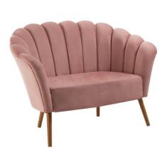 Imagem de Sofá Pétala Slim Veludo Rosa Base Madeira Tauari - DAF Mobiliário