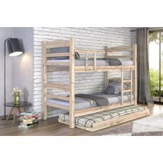 Imagem de Treliche Beliche Reta com Cama Auxiliar Madeira Maciça Sem Pintura - M