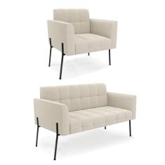 Imagem de Sofá Namoradeira e Poltrona Pé Ferro Pto Elisa Bouclê Bege D03 - D`Rossi