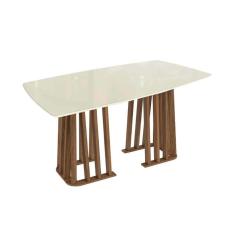 Imagem de Mesa p/ Cozinha Alteia c/ Tampo Madeirado c/ Vidro 90x170cm Nogueira/Off White/Vidro Off White - Kappesberg