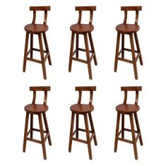 Imagem de Kit 6 Banquetas Altas de Madeira Premium com Encosto Girafa Imbuia
