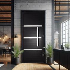 Imagem de Porta Lambri Pivotante de Aluminio 215x100cm com Puxador Reto Preto