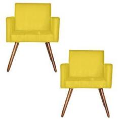 Imagem de Kit 02 Poltronas Decorativa Beatriz Pés Madeira Suede 