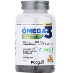 Imagem de Katiguá, Ômega 3 + Astaxantina e Luteína, MEG-3, EPA + DHA e Vitamina E, Fish Oil, 60 Cápsulas Soft Gel • 30 doses, Branco