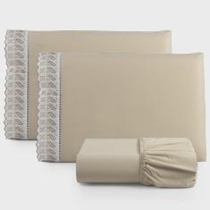 Imagem de Jogo de Lençol King Suave Barrado Lese 3 Peças Barato - Castor