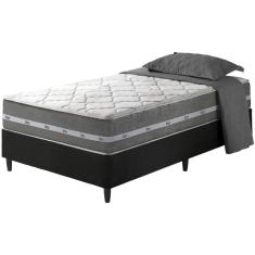 Imagem de Cama Box Solteiro Preto + Colchão Molas Ensacadas Miami Cinza Com Preto