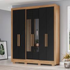 Imagem de Guarda Roupa Casal 6 Portas 3 Gavetas com Espelho B366 Nature/Preto - Briz