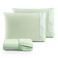 Imagem de Jogo de Lençol Casal 3 Peças Basic Percal 180 Fios Lese Bordado Inglês - Verde