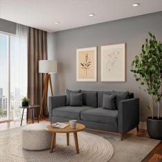 Imagem de Sofá 3 Lugares Beau Base de Madeira Linho Cotton Grafite