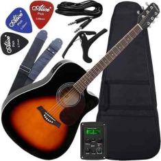 Imagem de Kit Violão Folk Eletroacústico Capotraste Gf1r Sb Giannini