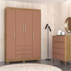 Imagem de Guarda-Roupa Solteiro 4 Portas e 3 Gavetas Madri Marrom/Camarim