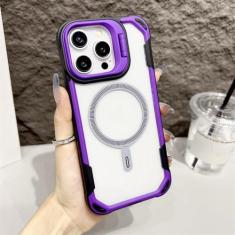 Imagem de Suporte de câmera magnético acrílico transparente para iPhone 15 13 Pro Max 14 Plus Capa de telefone transparente em cor contrastante, roxo escuro, para iPhone 14