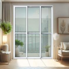 Imagem de Porta de Correr 3 Folhas Moveis Sequenciais 210 X 240 Elite com Fecho Automático Vidro Liso Branco