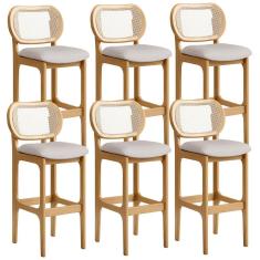 Imagem de Kit 06 Banquetas Altas Para Cozinha Bancada Sala Tela Betta Fixa L02 Linho Bege - Lyam