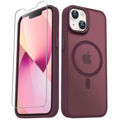 Imagem de Capa para iPhone 14, capa para iPhone 13, capa magnética fosca com 1 protetor de tela, suporte para Magsafe, capa protetora translúcida fosca fina à prova de choque para iPhone 14/13 de 6,1 polegadas,