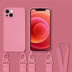 Imagem de Capa de colar com alça de corda de cordão crossbody para iPhone 11 12 13 14 15 Pro Max Mini XS X XR 7 8 Plus SE Capa de silicone líquido, rosa, para iPhone 11 Pro