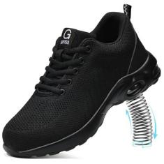 Imagem de TANIELD Tênis de bico de aço para homens, leves, para trabalho, sapatos de segurança, amortecimento a ar, tênis de aço indestrutível, tênis de construção industrial para trabalho e segurança,