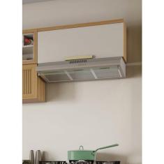 Imagem de Armário Aéreo Horizontal de Cozinha 80cm 1 Porta 100% Mdf New Porto Freijó/Off White