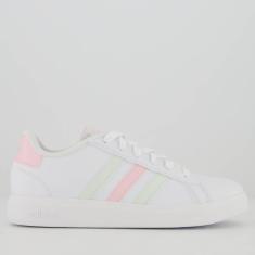 Imagem de Tênis Adidas Grand Court 2.0 Juvenil Branco Rosa Verde-Feminino