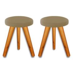 Imagem de Kit 2 Banqueta Puff JB Redondo Luxo Sala Pés Madeira Maciça - no brand