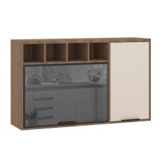 Imagem de Armário Aéreo de Cozinha 120cm 2 Portas com Vidro Reflecta e Nichos Aspen Luciane Móveis