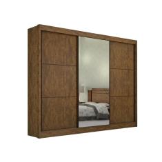 Imagem de Guarda Roupa Casal com Espelho e 3 Portas de Correr 6 gavetas Los Angeles – Ipê