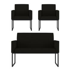 Imagem de Kit Sofá 2 Lugares + 2 Poltronas Para Recepção Sala Balaqui Cor:preto Preto