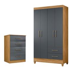 Imagem de Kit Guarda Roupa Solteiro Chile E Cômoda Ms - Freijó / Cinza Freijó / Cinza